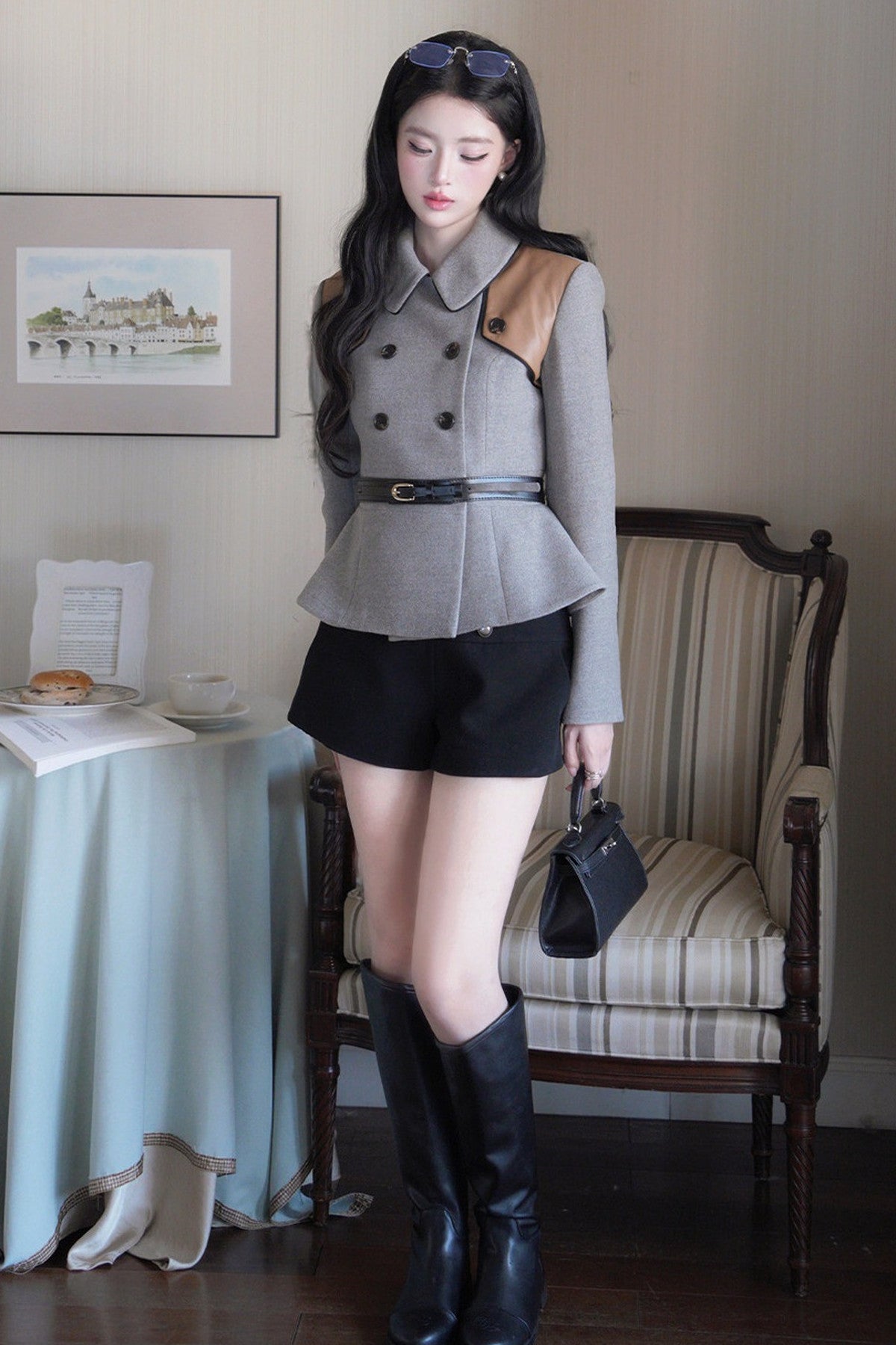 Long Sleeve Doll Collar Peplum Jacket