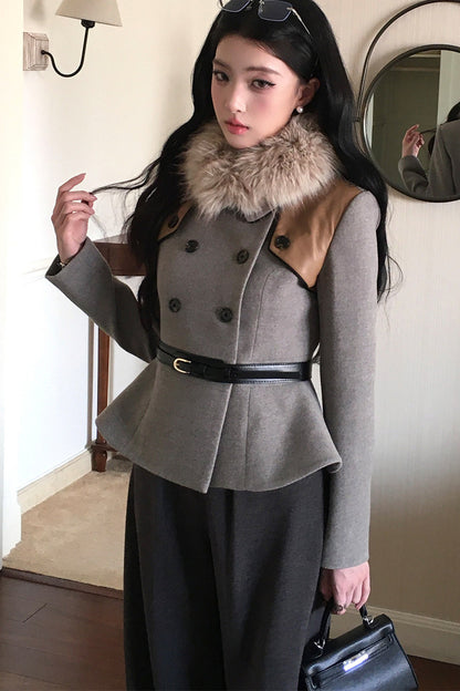 Long Sleeve Doll Collar Peplum Jacket