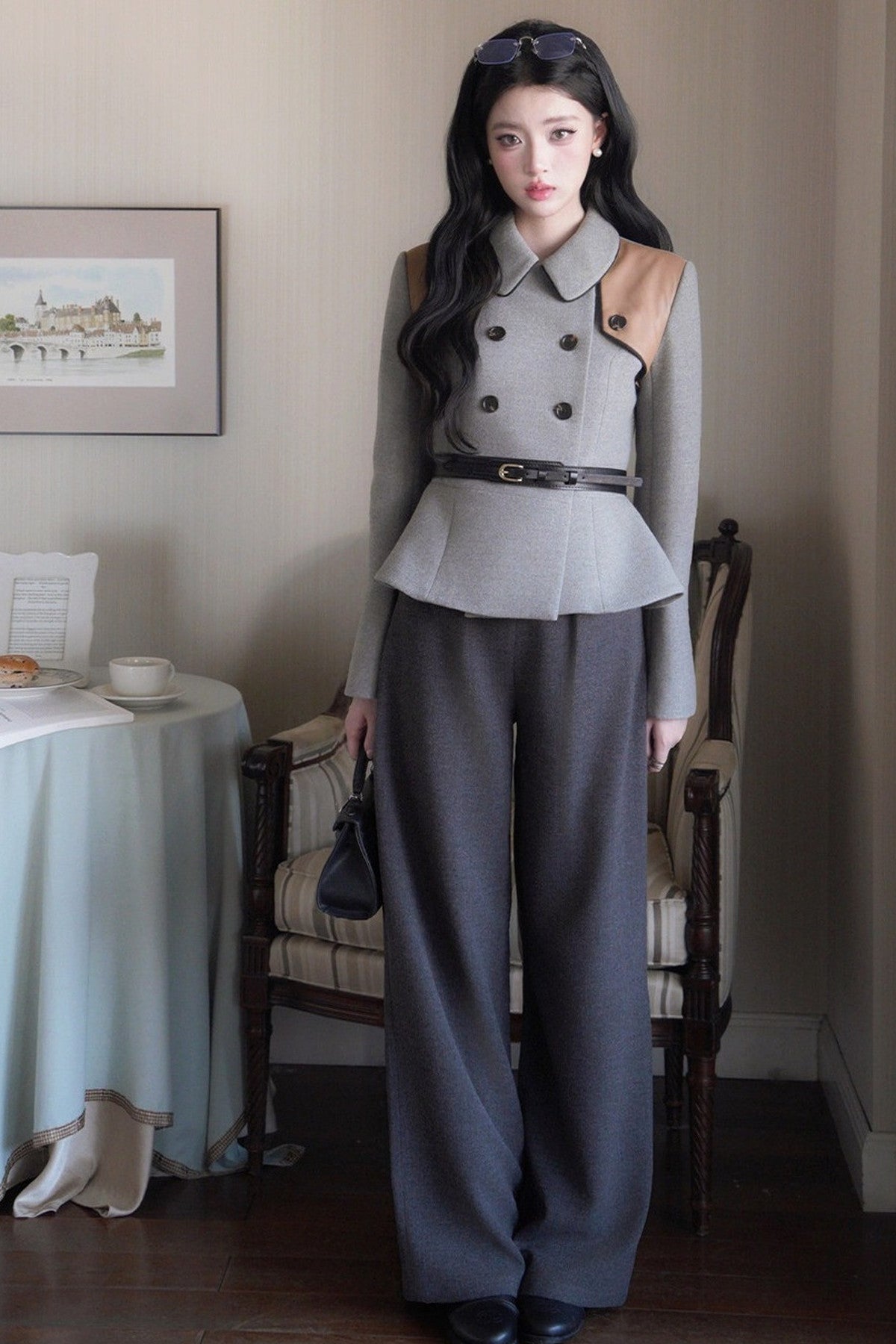 Long Sleeve Doll Collar Peplum Jacket