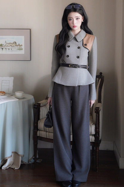 Long Sleeve Doll Collar Peplum Jacket