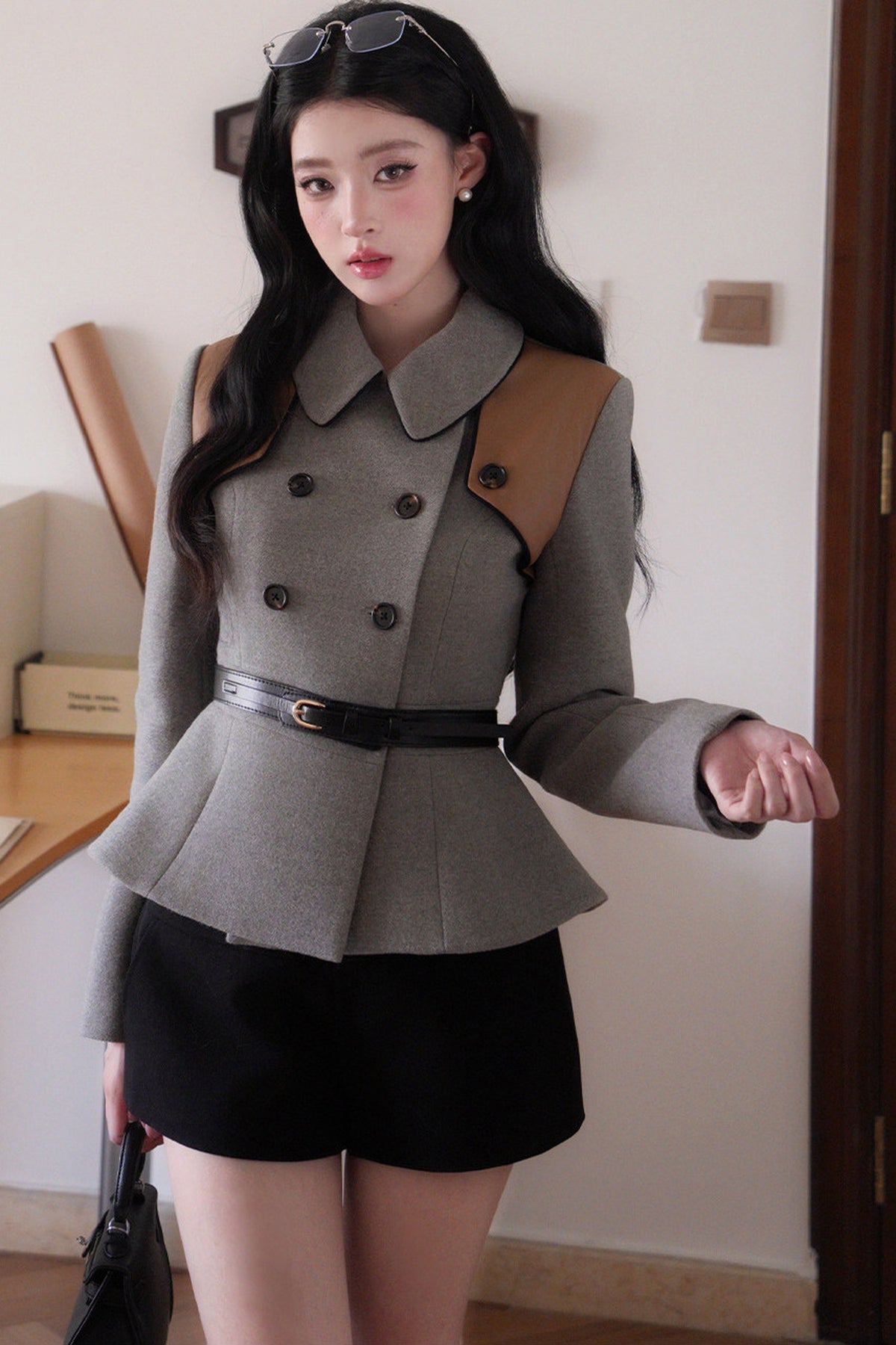 Long Sleeve Doll Collar Peplum Jacket