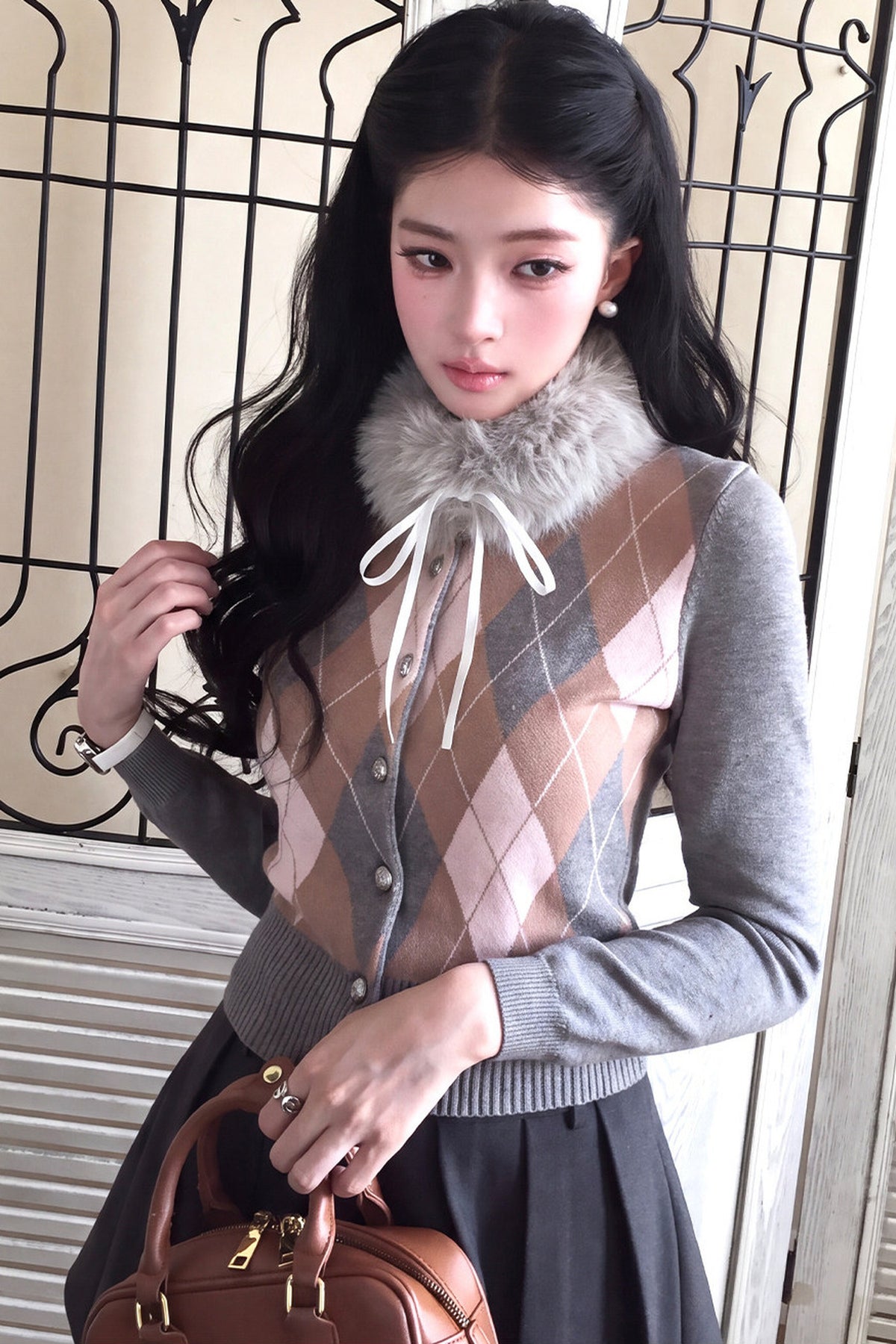 Cardigan en tricot à losanges
