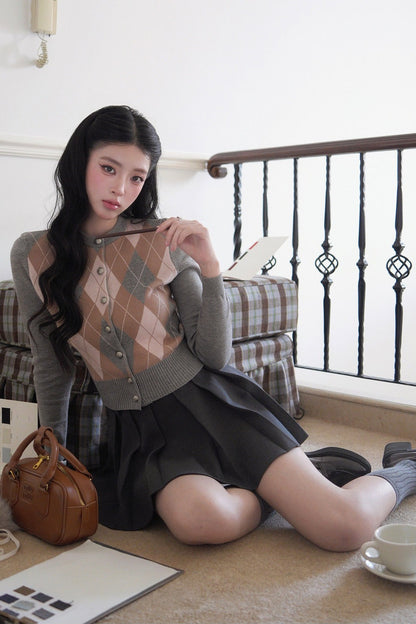 Cardigan en tricot à losanges