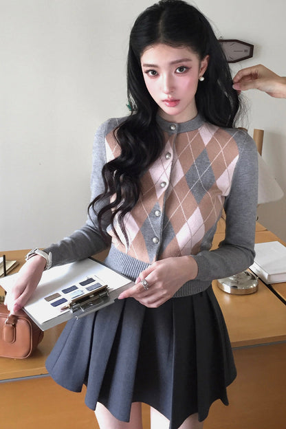 Cardigan en tricot à losanges