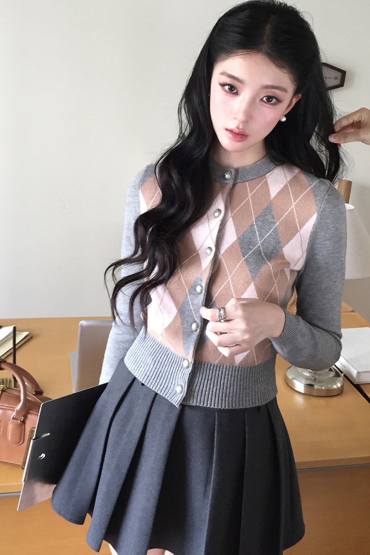 Cardigan en tricot à losanges