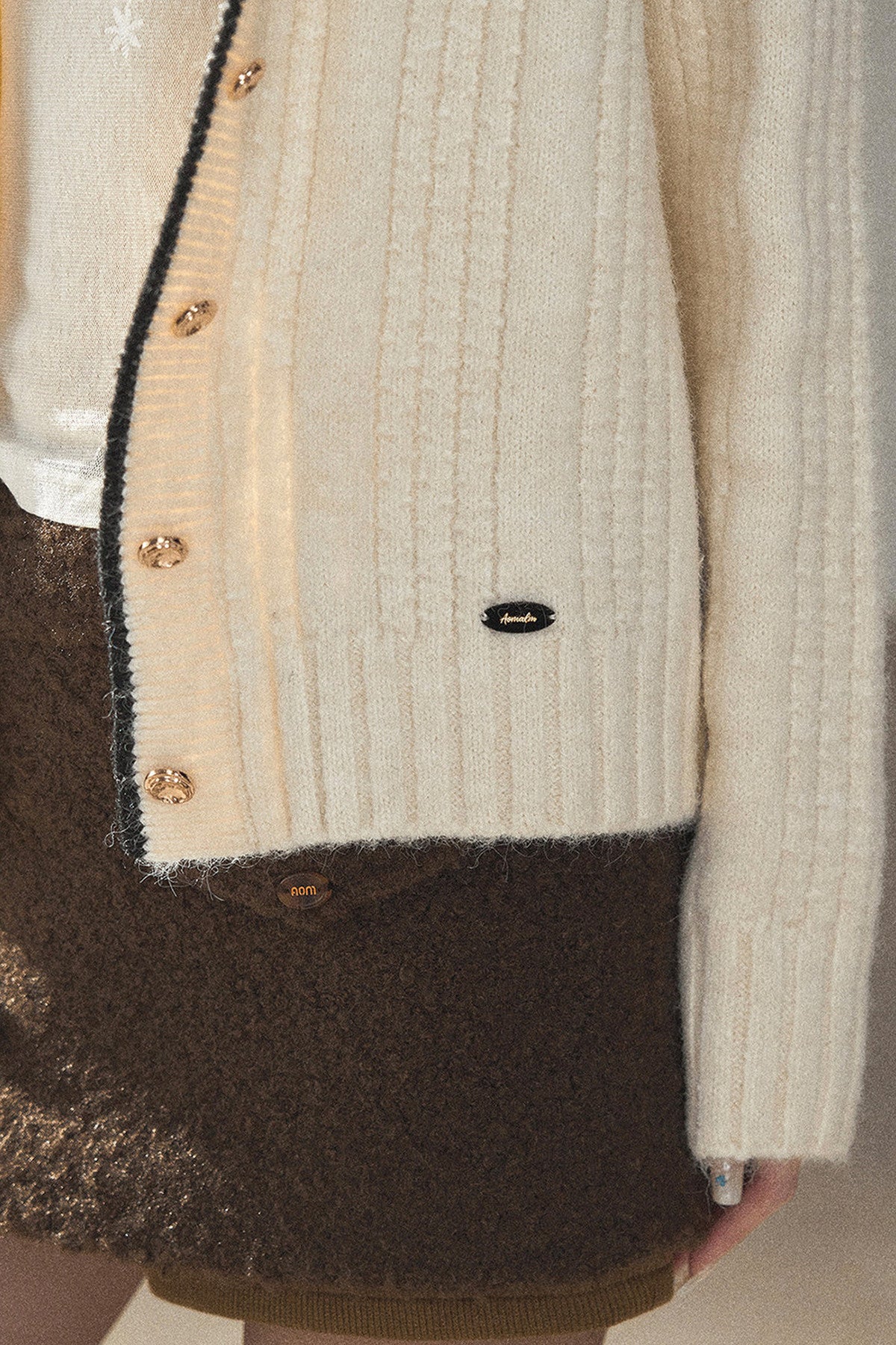 Navy Collar Wool Ribbed Striped Cardigan