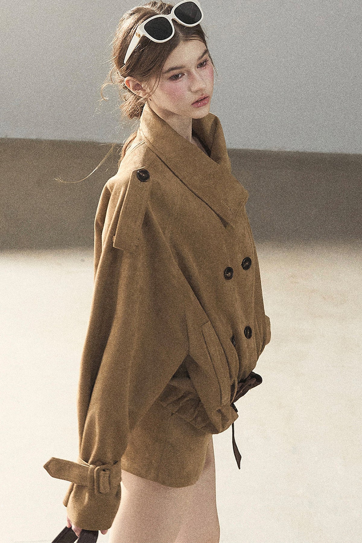 Chestnut Brown Faux Suede Windbreaker and Shorts Set-Up