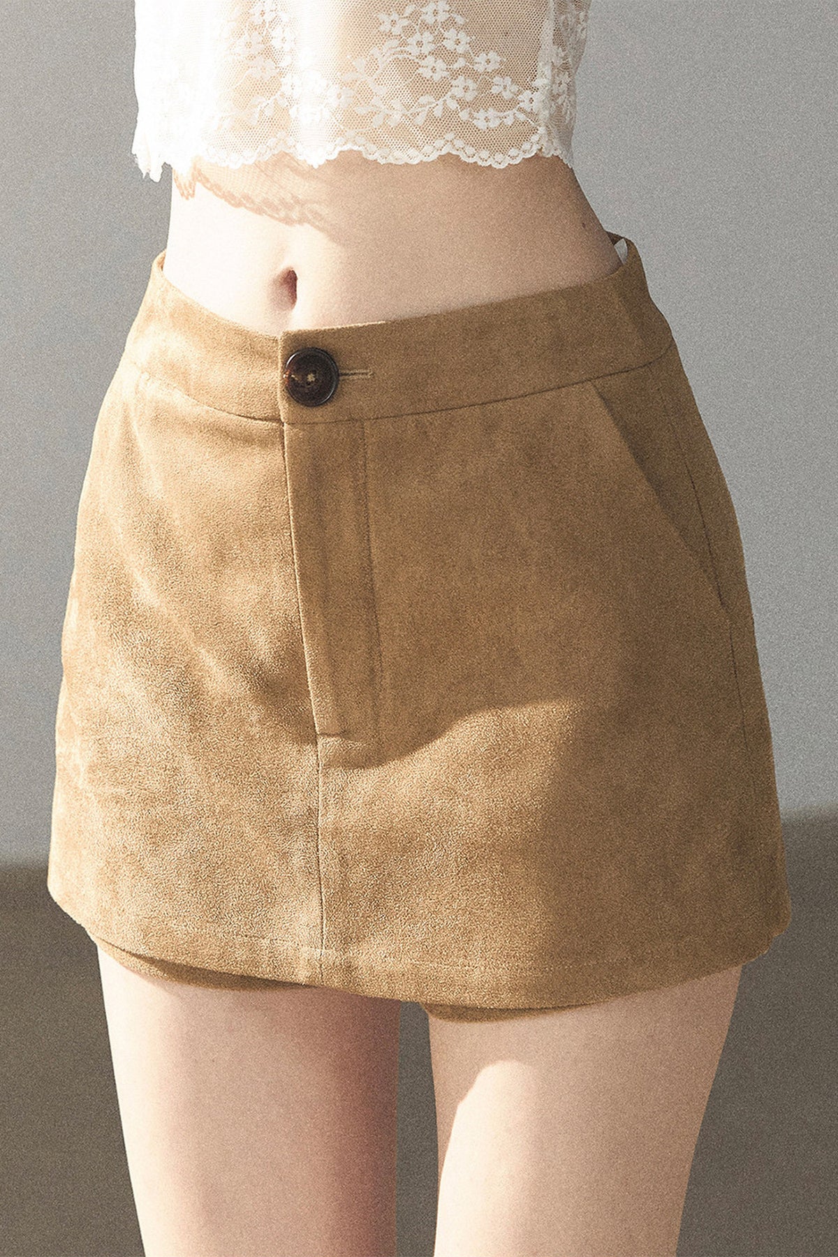Chestnut Brown Faux Suede Windbreaker and Shorts Set-Up
