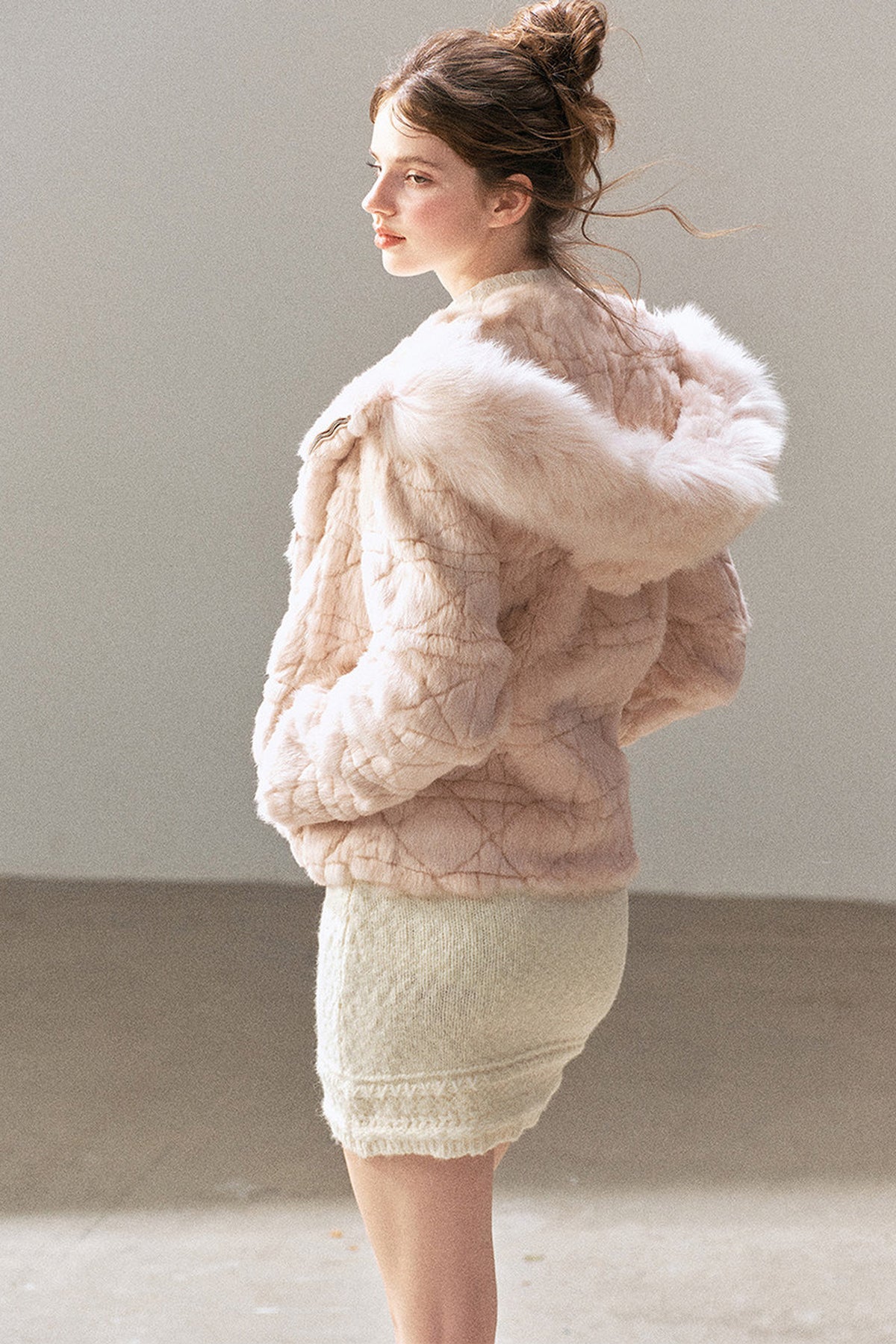 Quilted Faux Rabbit Fur Hooded Jacket