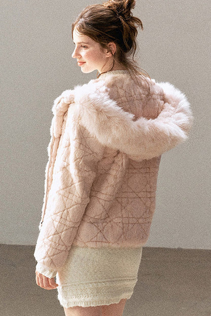 Quilted Faux Rabbit Fur Hooded Jacket