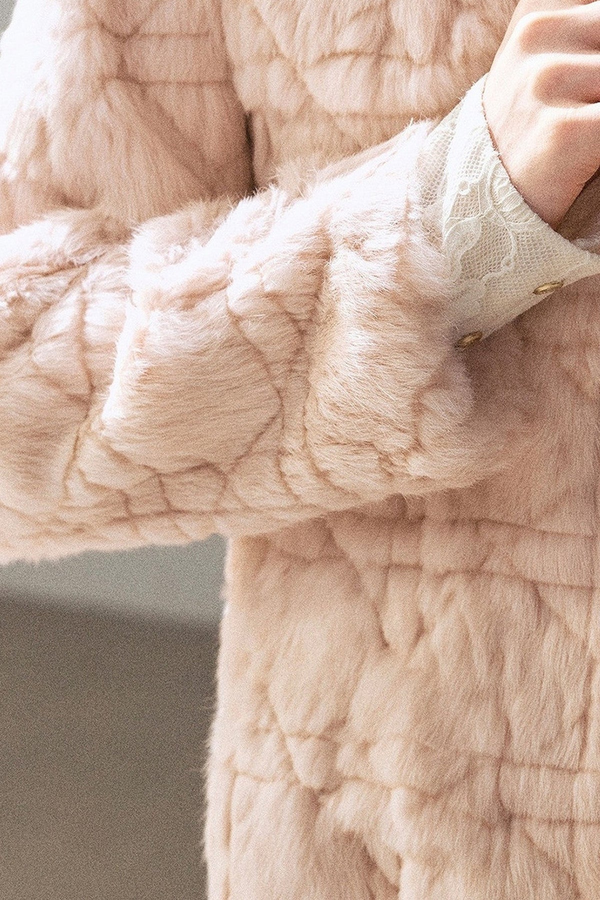 Quilted Faux Rabbit Fur Hooded Jacket