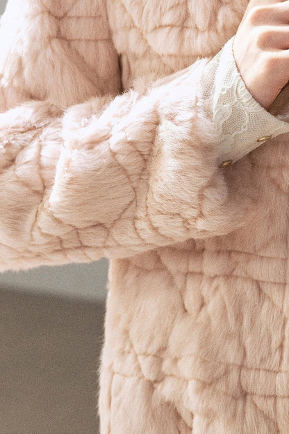 Quilted Faux Rabbit Fur Hooded Jacket