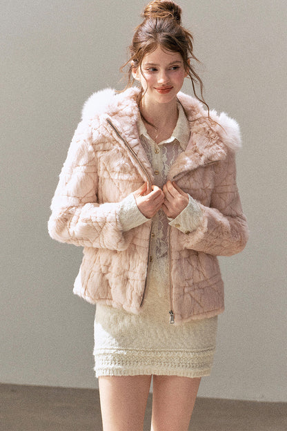 Quilted Faux Rabbit Fur Hooded Jacket