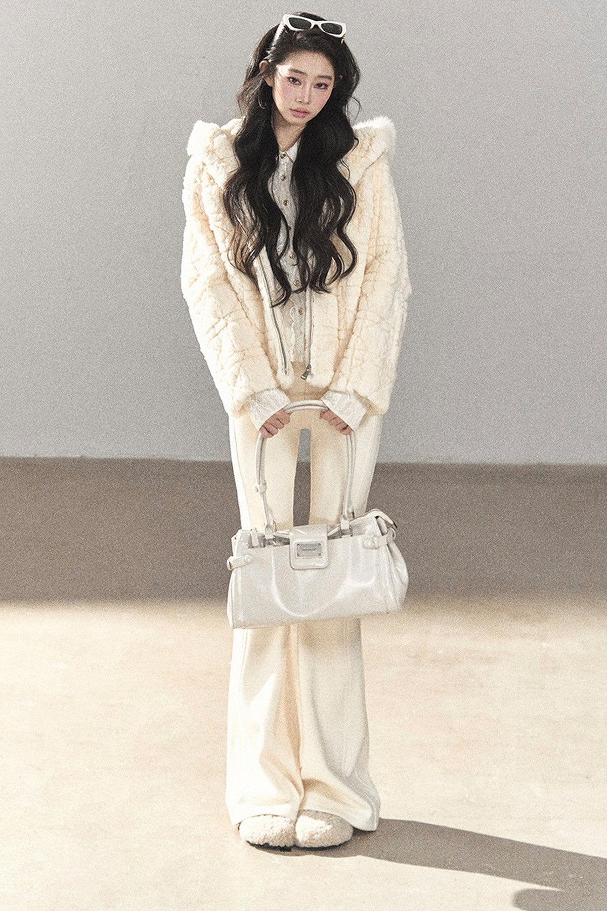 Quilted Faux Rabbit Fur Hooded Jacket