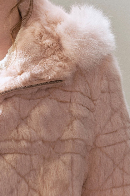 Quilted Faux Rabbit Fur Hooded Jacket