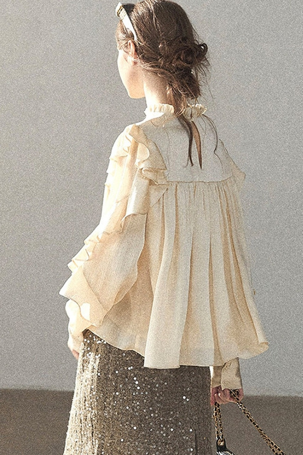 Ruffled Lace Patchwork Textured Chiffon Blouse