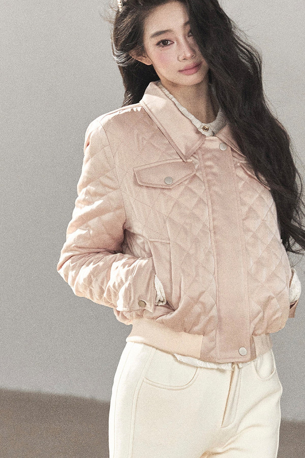 Cinnamon Powder Fur Collar Down Jacket