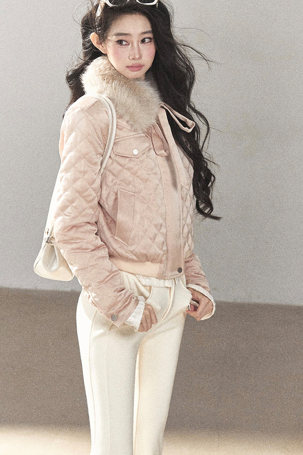 Cinnamon Powder Fur Collar Down Jacket