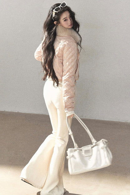 Cinnamon Powder Fur Collar Down Jacket