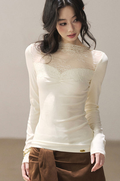 Lace Patchwork Knit T-Shirt