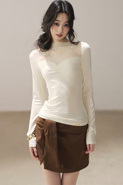 Lace Patchwork Knit T-Shirt