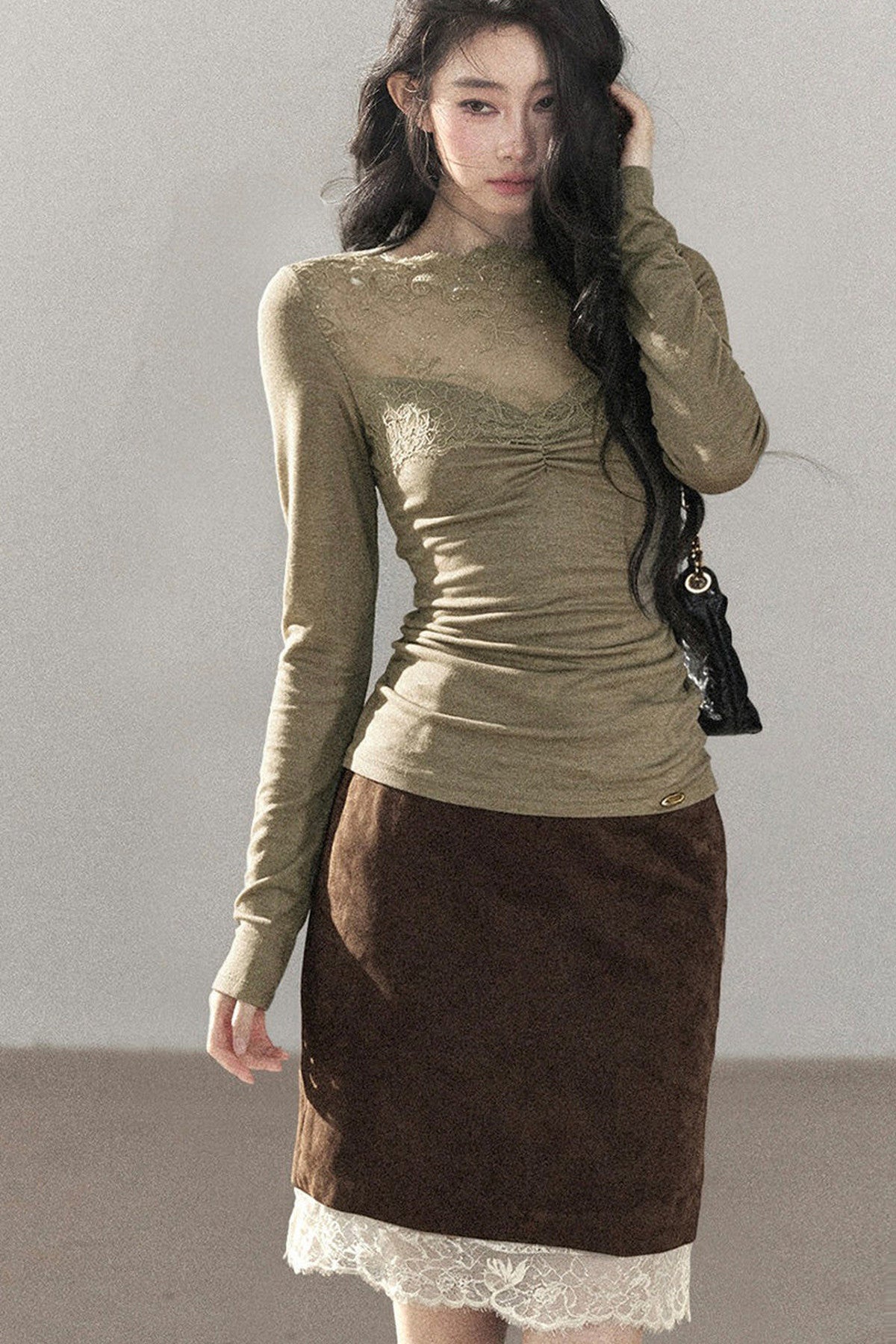 Lace Patchwork Knit T-Shirt