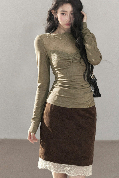 Lace Patchwork Knit T-Shirt