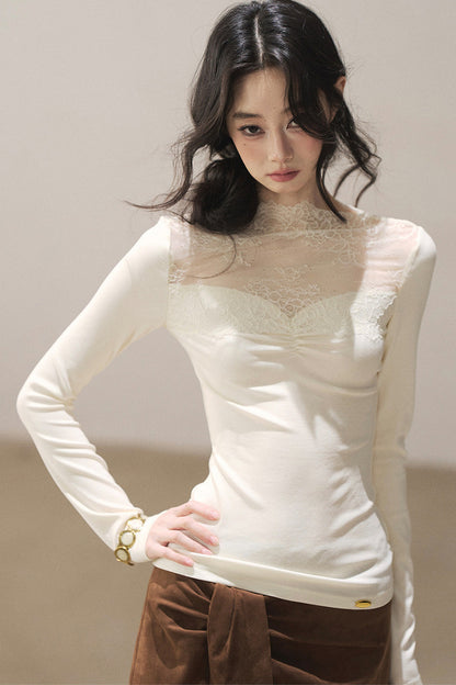 Lace Patchwork Knit T-Shirt