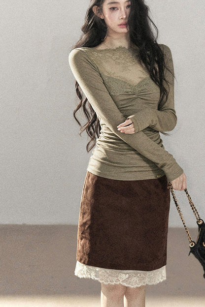 Lace Patchwork Knit T-Shirt