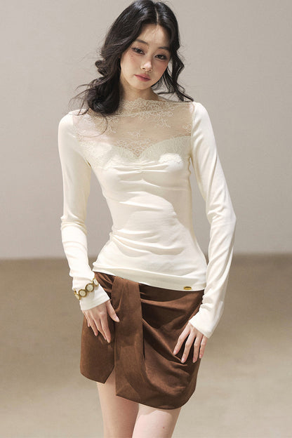Lace Patchwork Knit T-Shirt
