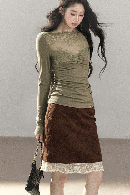 Lace Patchwork Knit T-Shirt