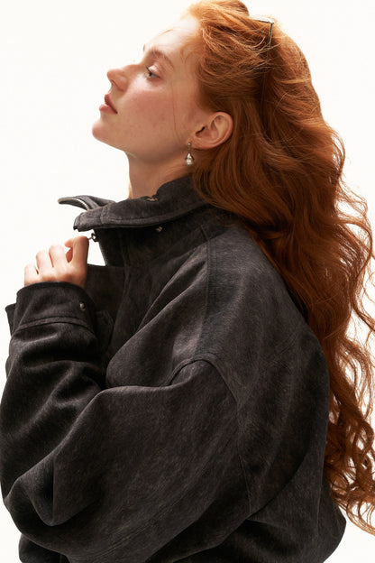 Imitation Horsehair Texture Silhouette Button Jacket