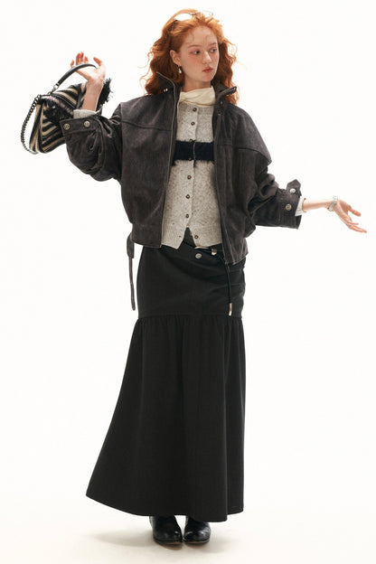 Imitation Horsehair Texture Silhouette Button Jacket