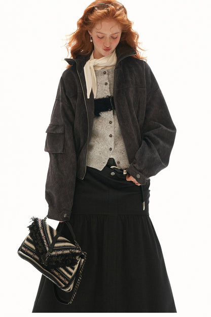 Imitation Horsehair Texture Silhouette Button Jacket