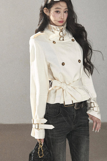 Gabardina de lino blanco cremoso