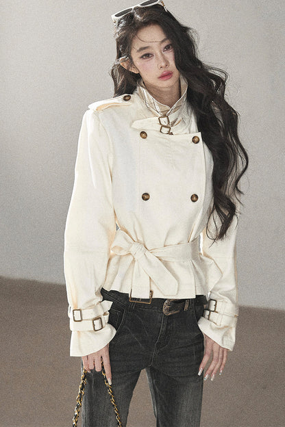 Gabardina de lino blanco cremoso