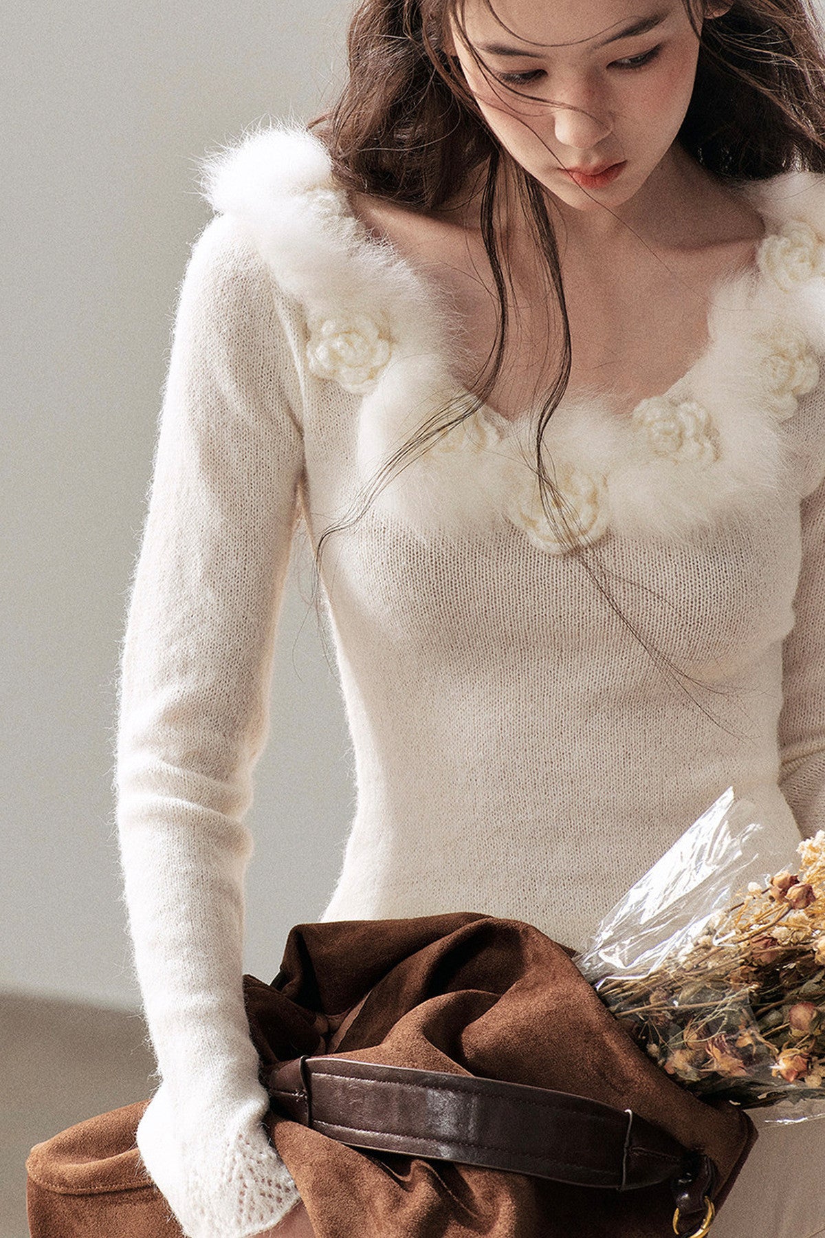 Wool Floral Knit Top