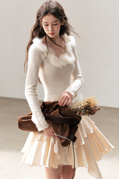 Wool Floral Knit Top