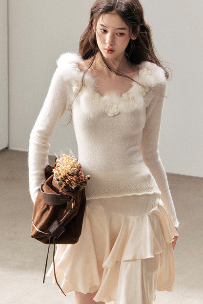Wool Floral Knit Top