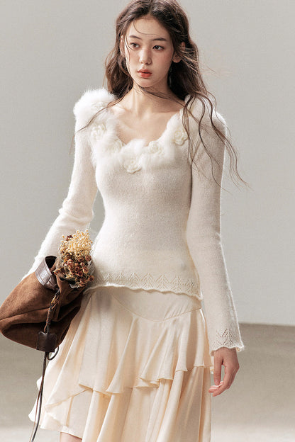 Wool Floral Knit Top