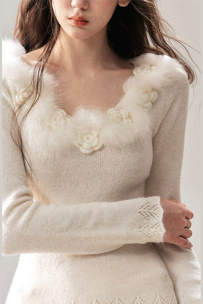 Wool Floral Knit Top