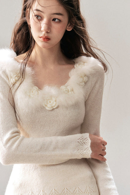 Wool Floral Knit Top