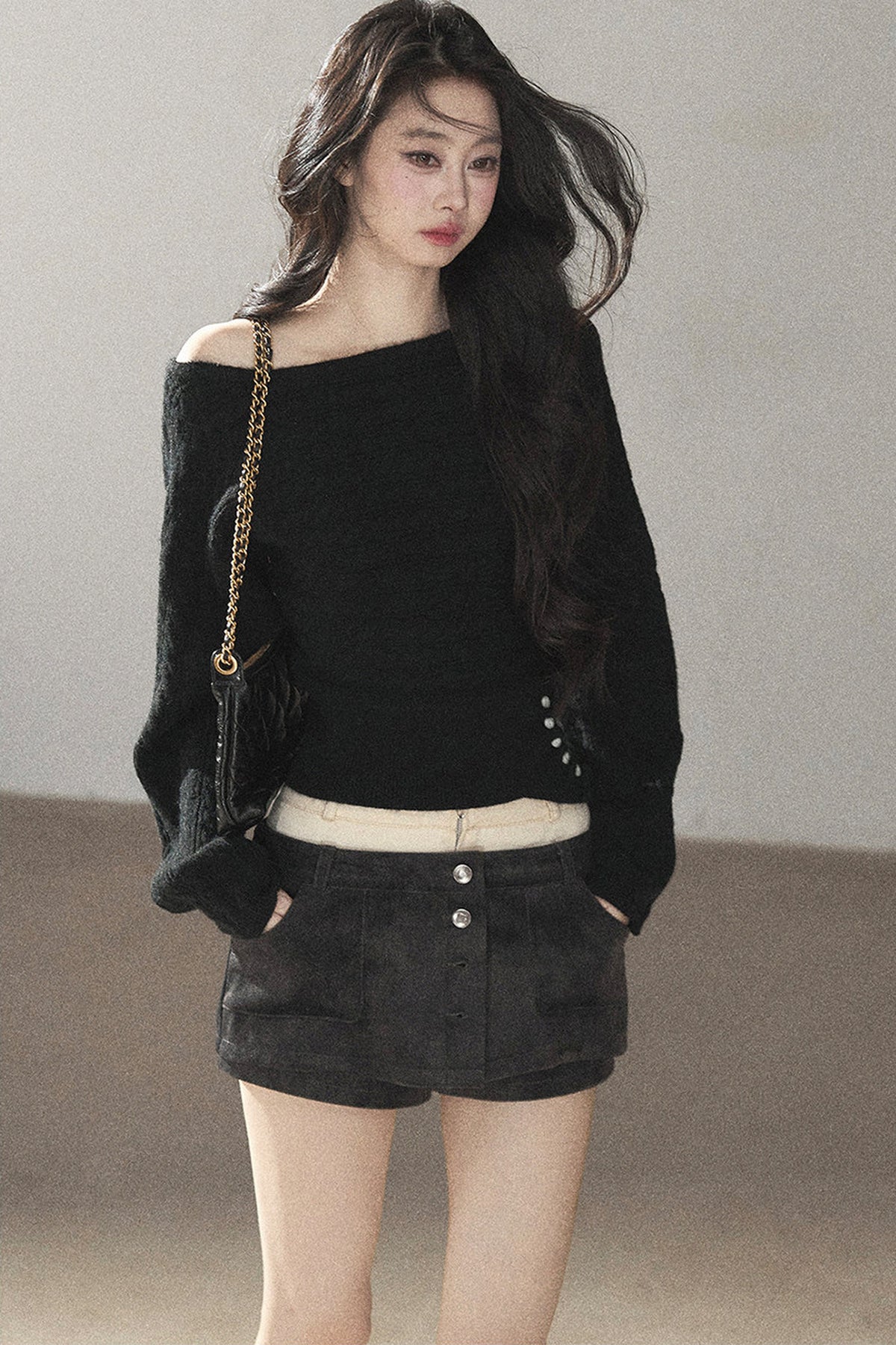 Off-Shoulder Cable Knit Sweater