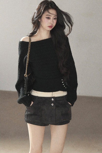 Off-Shoulder Cable Knit Sweater