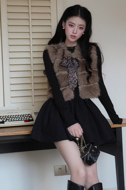 Bowknot Leopard Fur Vest