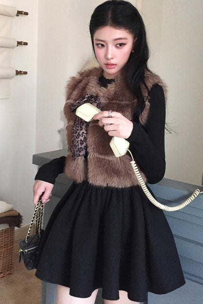 Bowknot Leopard Fur Vest