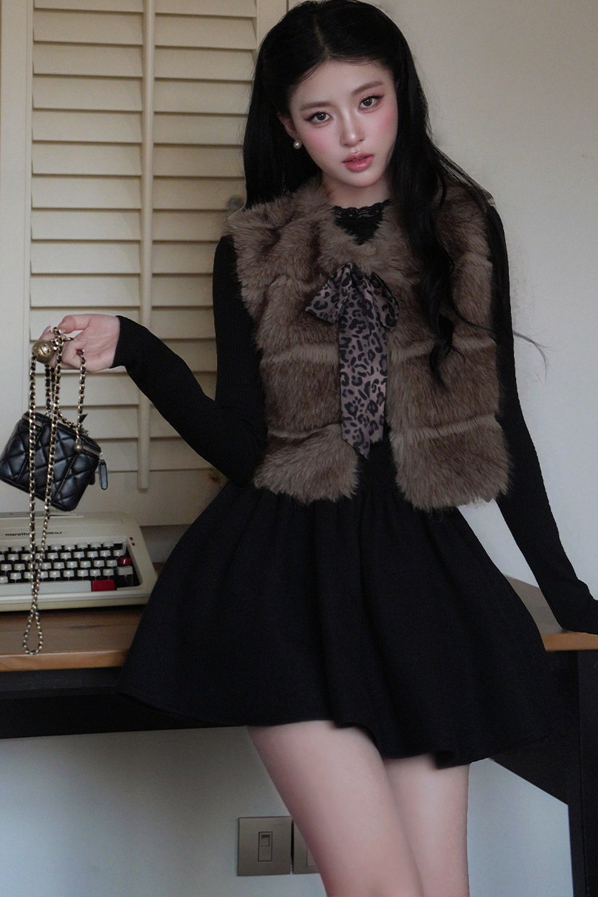 Bowknot Leopard Fur Vest