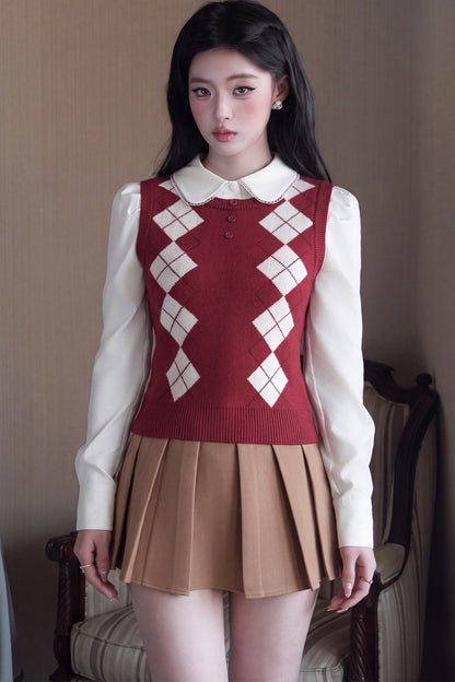 Blouse preppy à manches longues et col Claudine