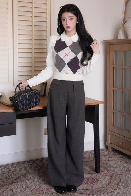 Blouse preppy à manches longues et col Claudine