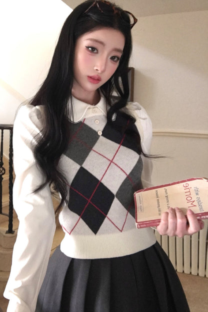 Blouse preppy à manches longues et col Claudine
